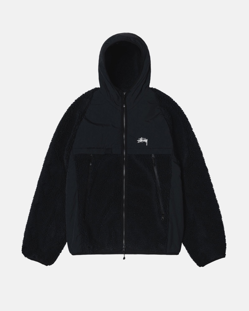 Stüssy Sherpa Paneled Hooded Jacket Long Sleeve Jacket Black | CDK-320891