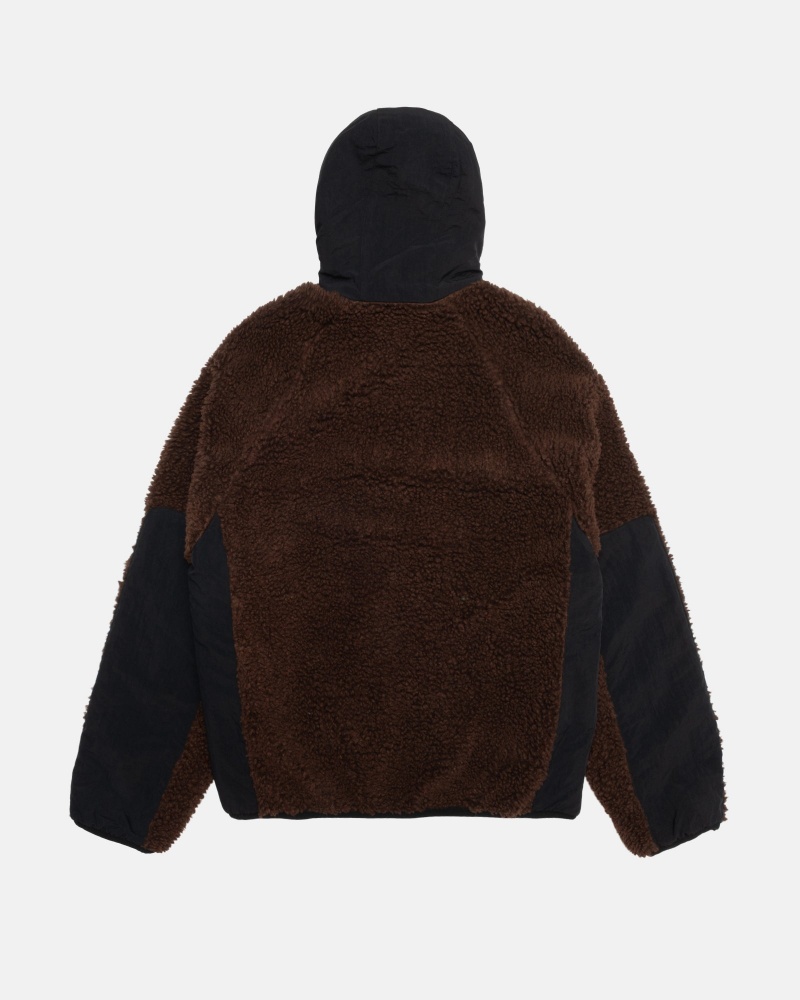 Stüssy Sherpa Paneled Hooded Jacket Long Sleeve Sweatshirt Brown | PHC-586109