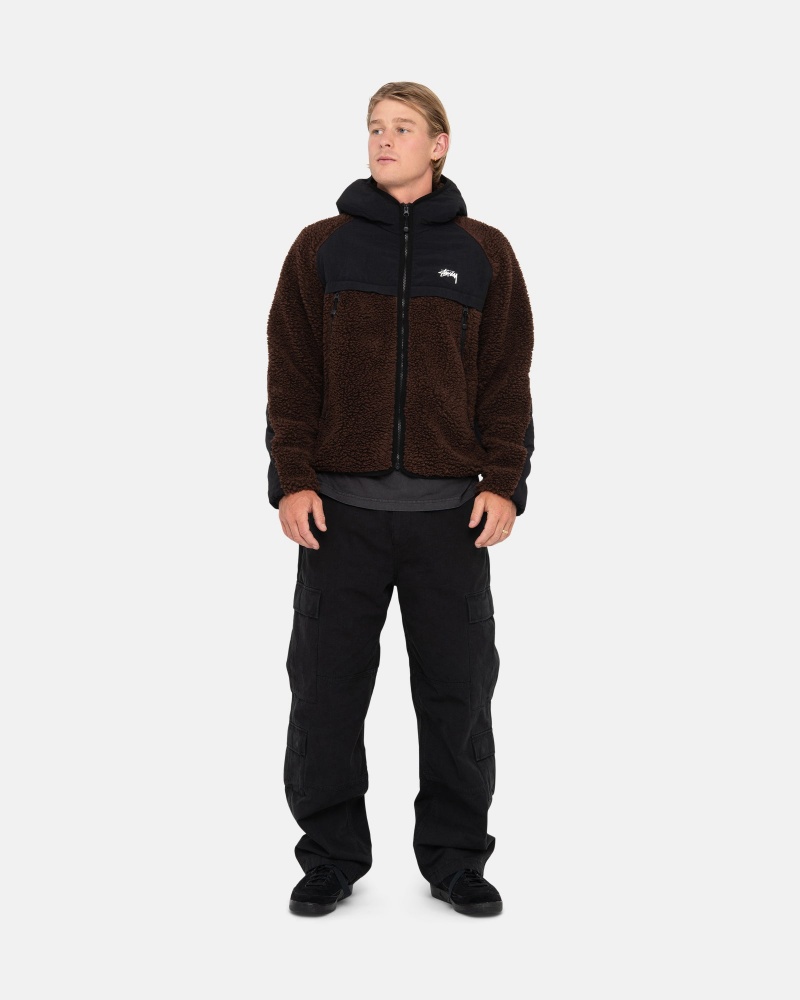 Stüssy Sherpa Paneled Hooded Jacket Long Sleeve Sweatshirt Brown | PHC-586109