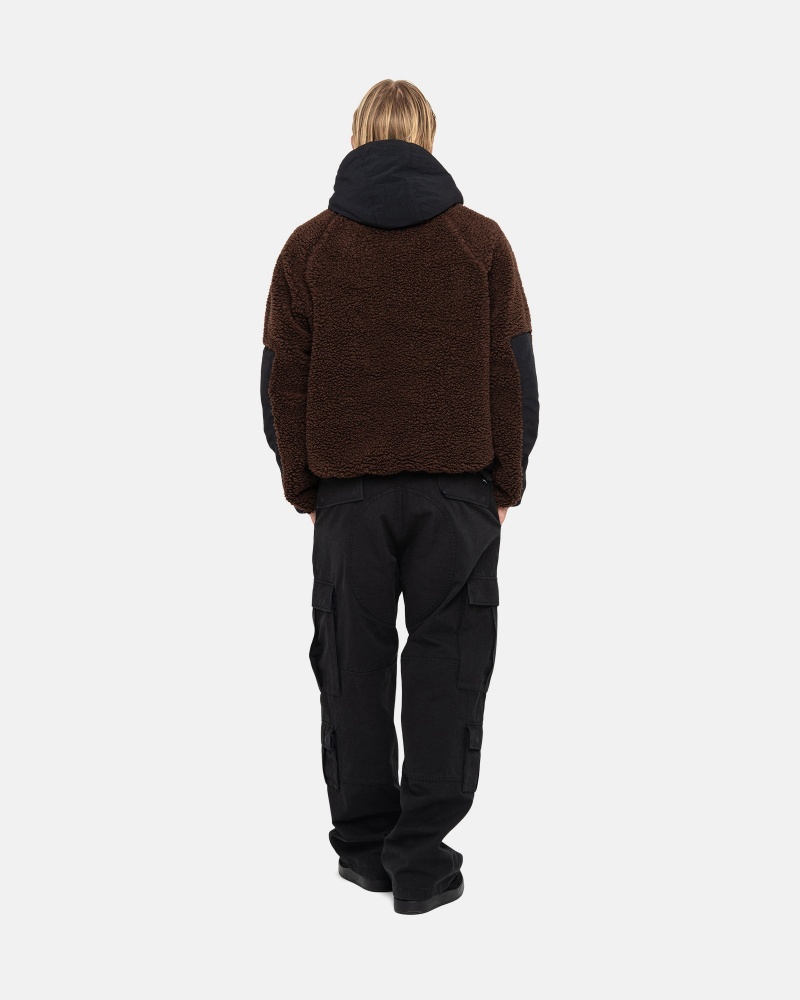 Stüssy Sherpa Paneled Hooded Jacket Long Sleeve Sweatshirt Brown | PHC-586109