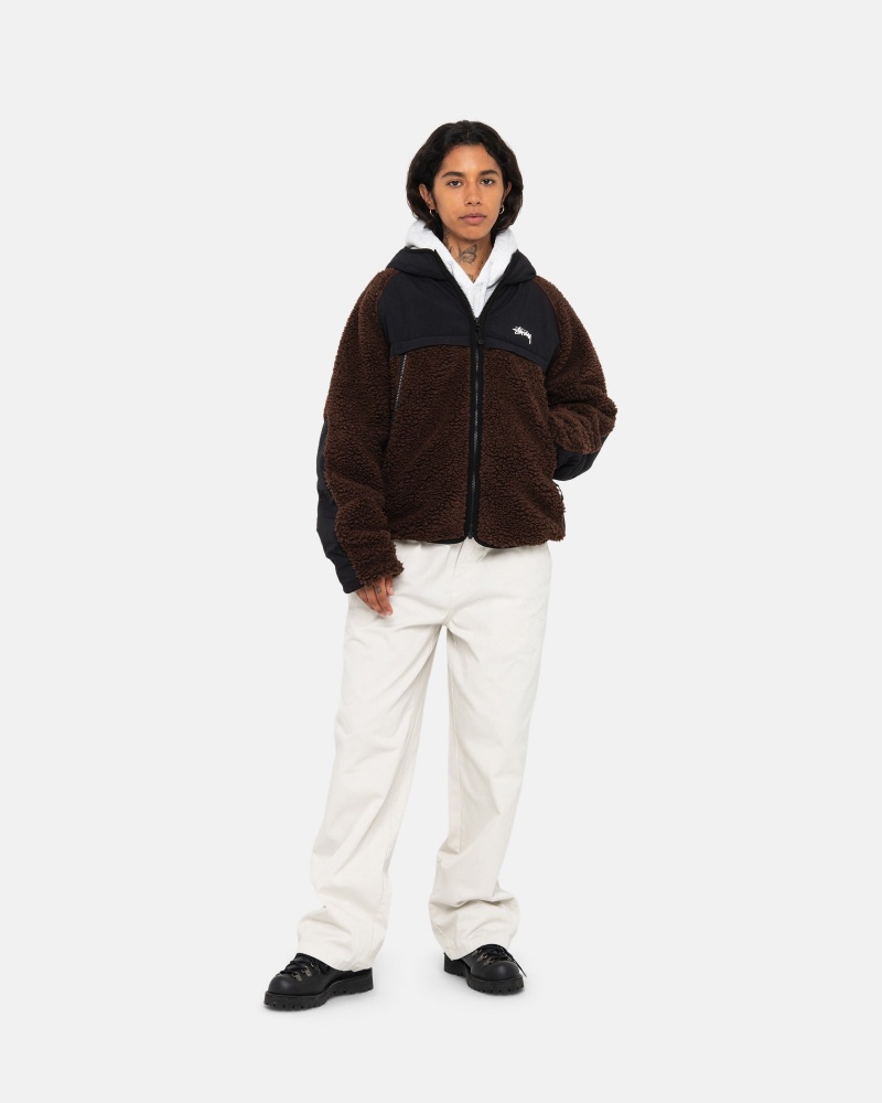 Stüssy Sherpa Paneled Hooded Jacket Long Sleeve Sweatshirt Brown | PHC-586109