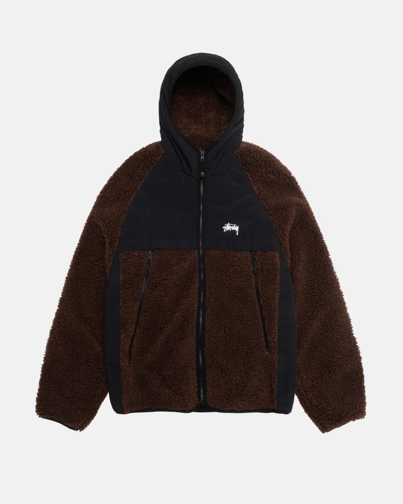 Stüssy Sherpa Paneled Hooded Jacket Long Sleeve Sweatshirt Brown | PHC-586109