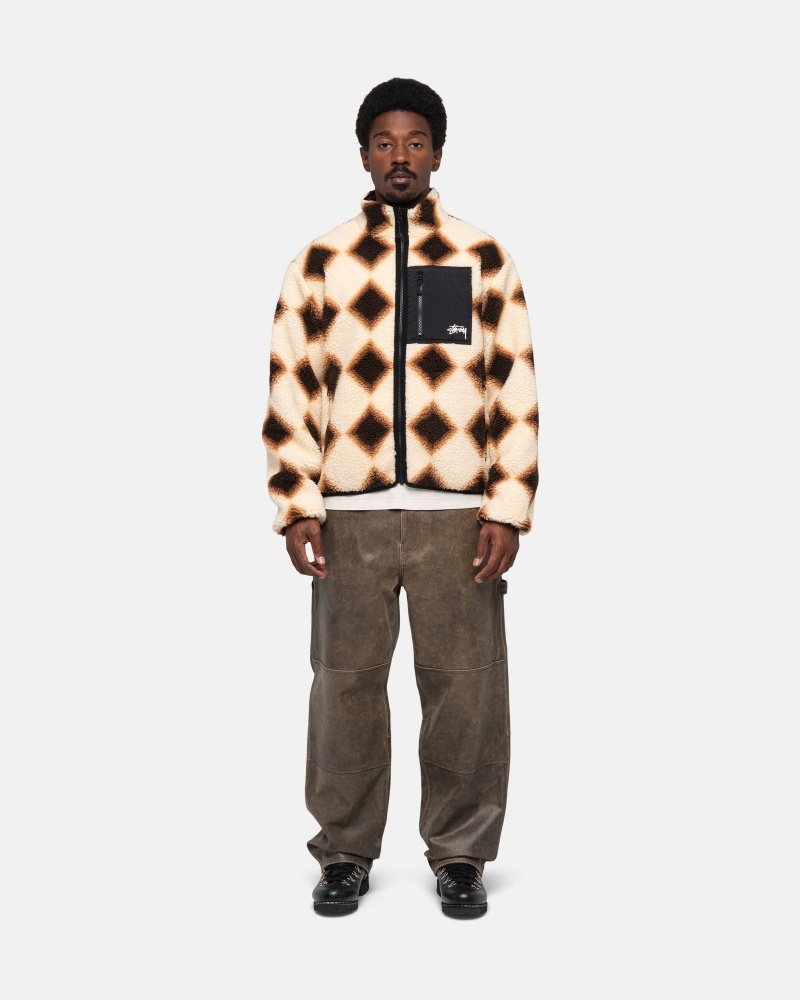 Stüssy Sherpa Reversible Jacket Long Sleeve Sweatshirt Tan | JND-086742