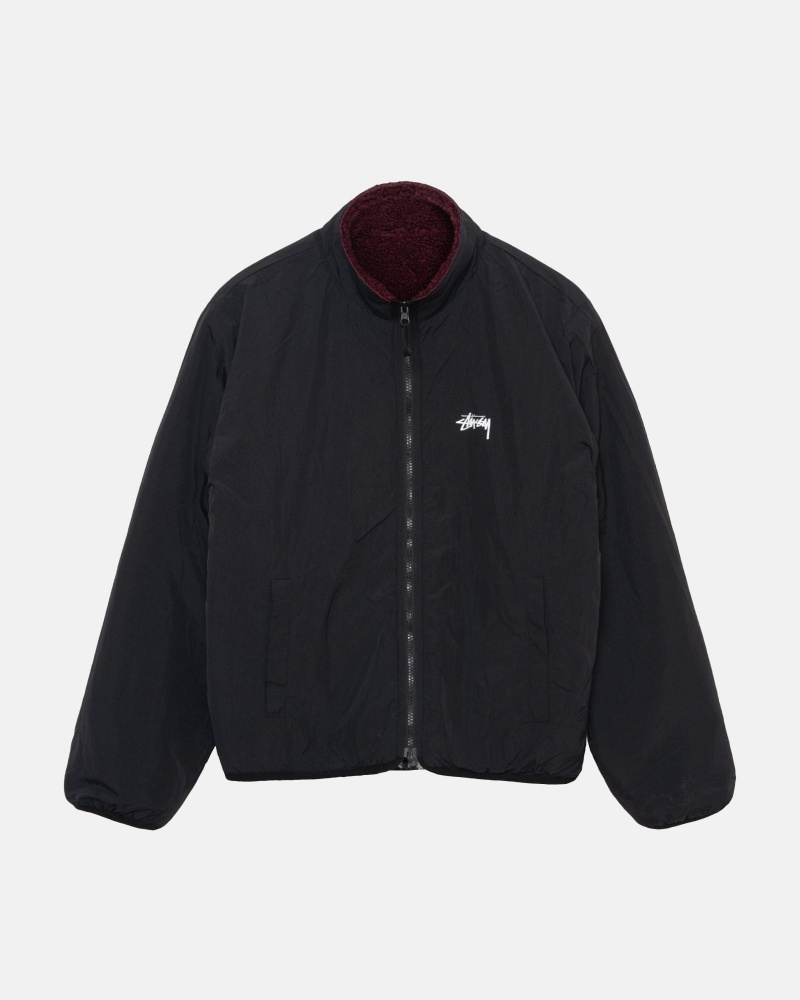 Stüssy Sherpa Reversible Jacket Long Sleeve Sweatshirt Burgundy | YHL-967132