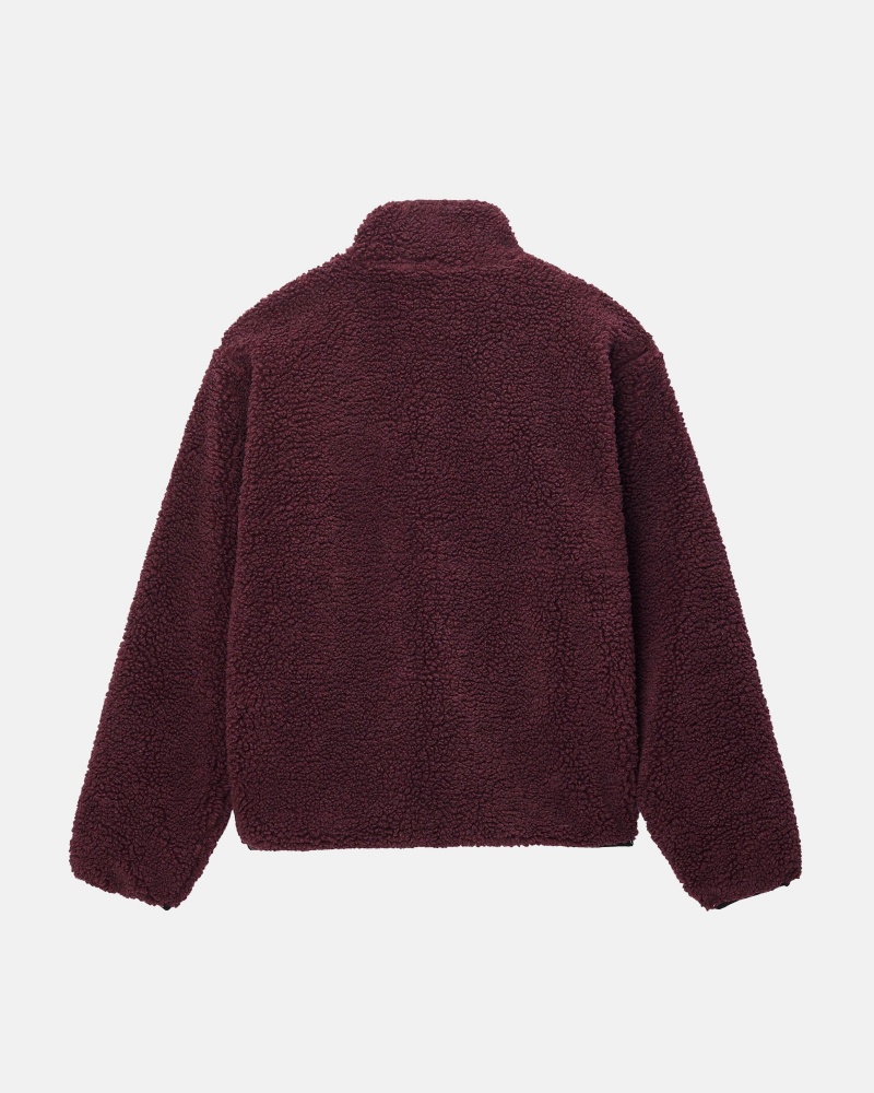 Stüssy Sherpa Reversible Jacket Long Sleeve Sweatshirt Burgundy | YHL-967132