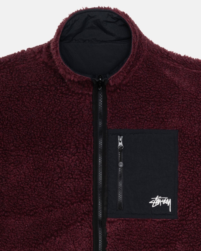 Stüssy Sherpa Reversible Jacket Long Sleeve Sweatshirt Burgundy | YHL-967132