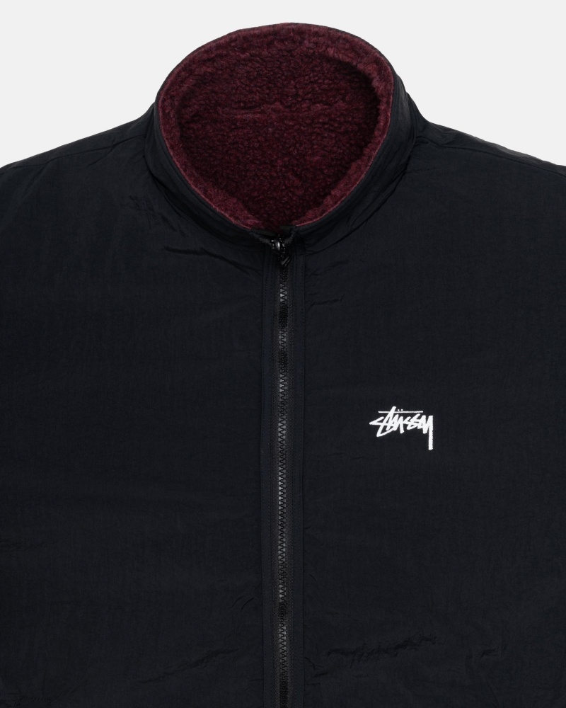 Stüssy Sherpa Reversible Jacket Long Sleeve Sweatshirt Burgundy | YHL-967132