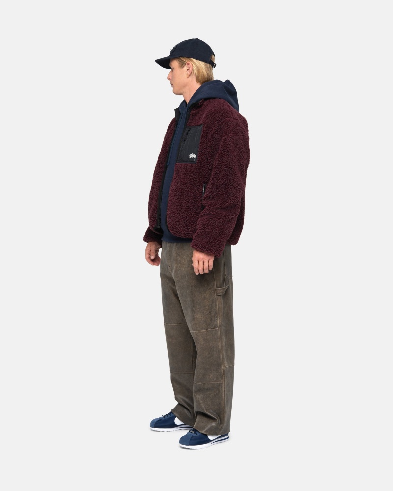 Stüssy Sherpa Reversible Jacket Long Sleeve Sweatshirt Burgundy | YHL-967132