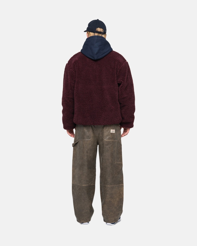 Stüssy Sherpa Reversible Jacket Long Sleeve Sweatshirt Burgundy | YHL-967132