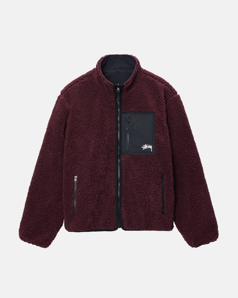 Stüssy Sherpa Reversible Jacket Long Sleeve Sweatshirt Burgundy | YHL-967132