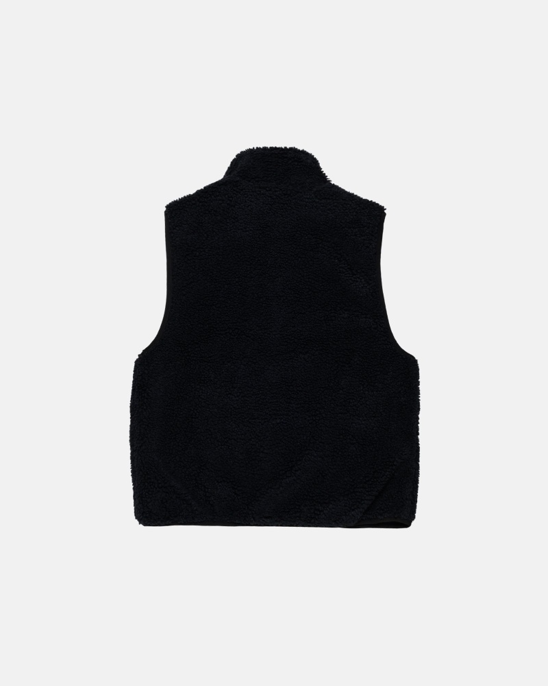 Stüssy Sherpa Reversible Vest Sleeveless Sweatshirt Black | TDA-169087