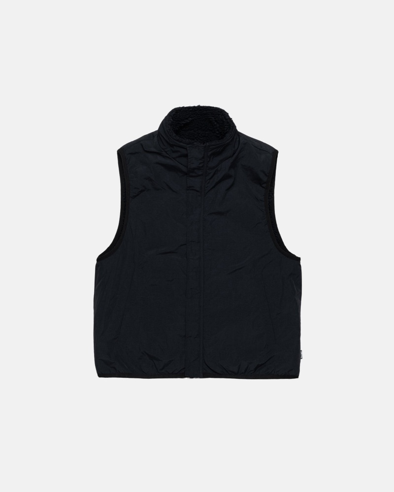 Stüssy Sherpa Reversible Vest Sleeveless Sweatshirt Black | TDA-169087