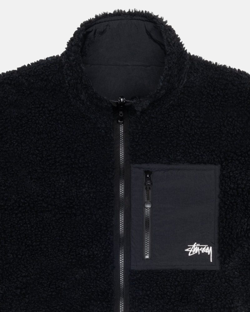 Stüssy Sherpa Reversible Vest Sleeveless Sweatshirt Black | TDA-169087