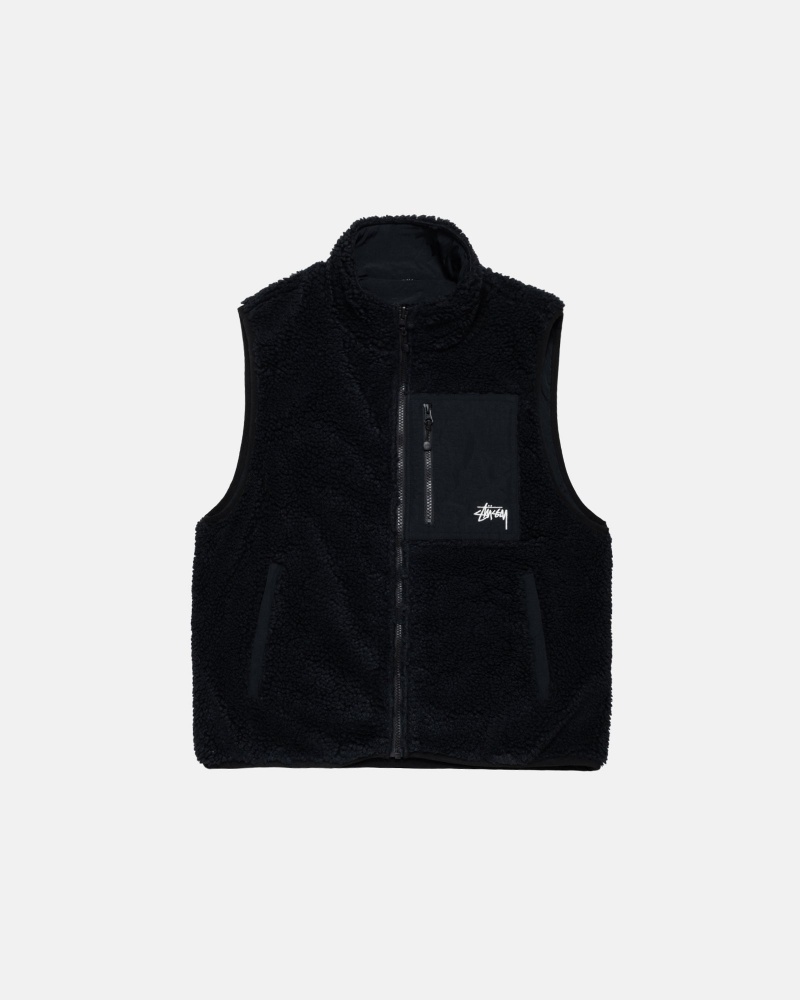 Stüssy Sherpa Reversible Vest Sleeveless Sweatshirt Black | TDA-169087