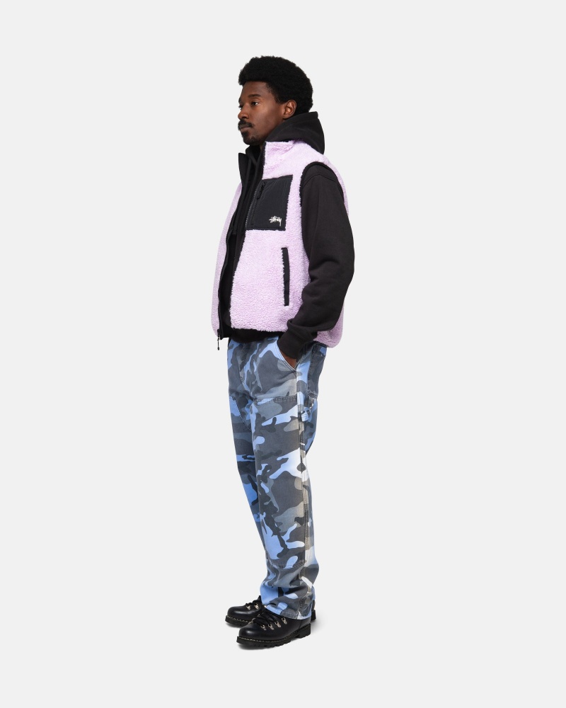 Stüssy Sherpa Reversible Vest Sleeveless Sweatshirt Lavender | LXO-186427