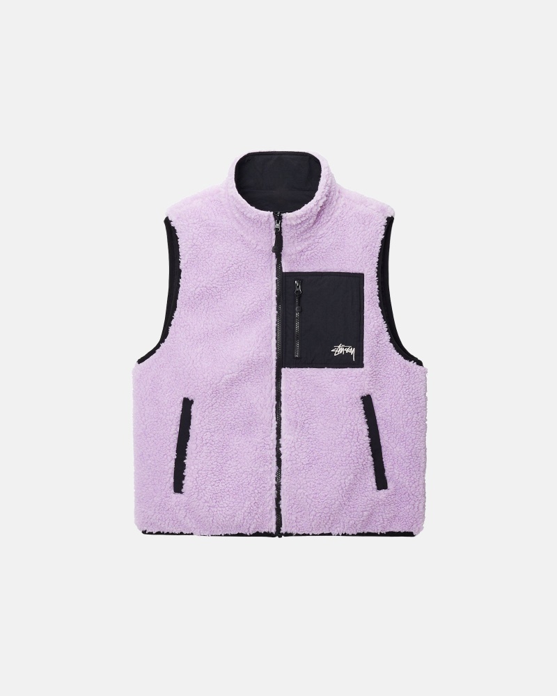 Stüssy Sherpa Reversible Vest Sleeveless Sweatshirt Lavender | LXO-186427