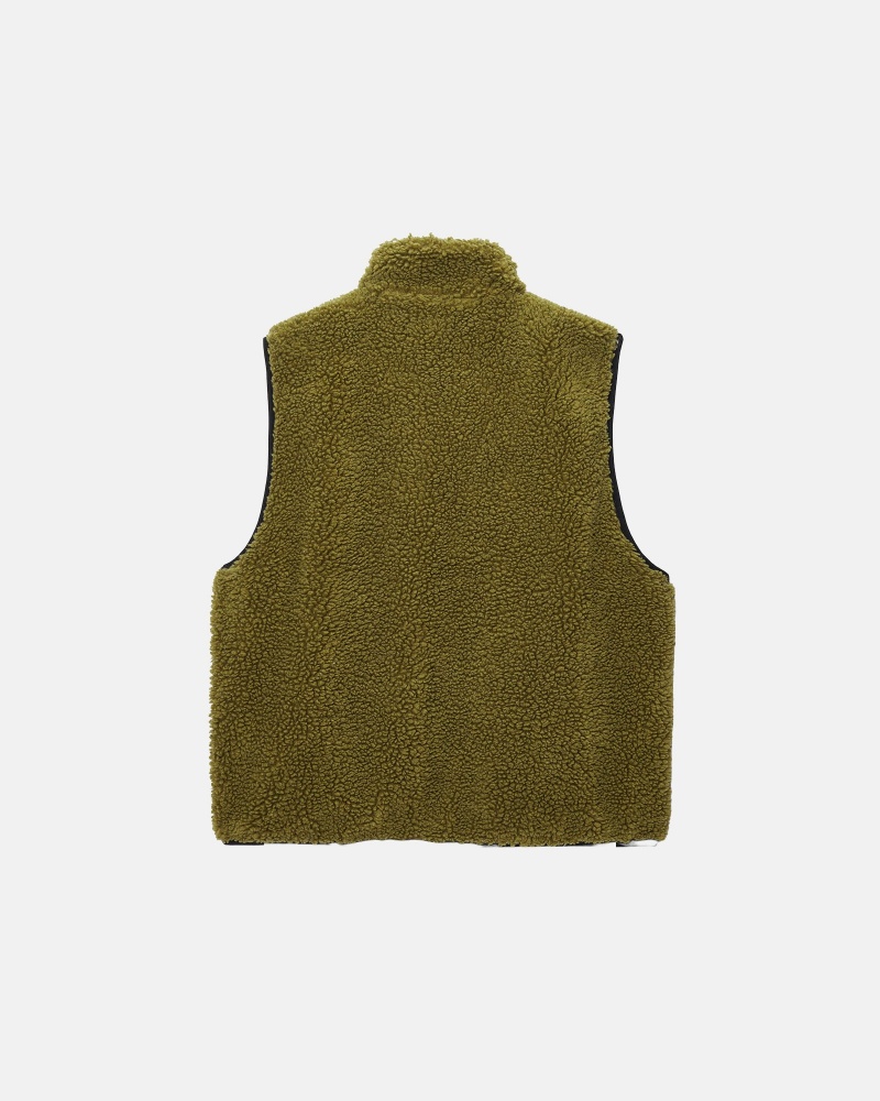 Stüssy Sherpa Reversible Vest Sleeveless Sweatshirt Olive | AYC-306875