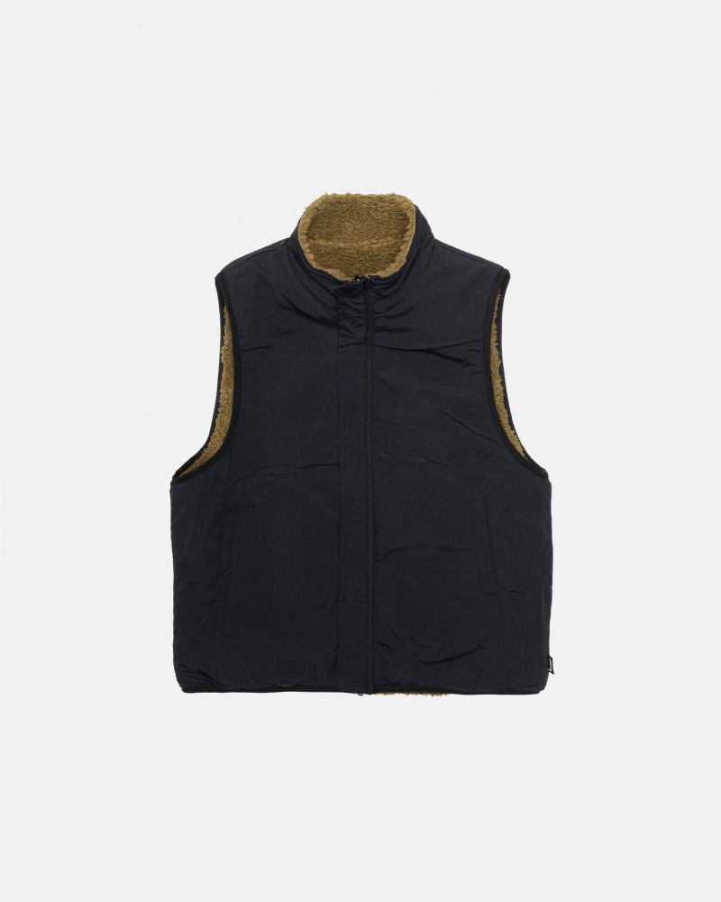 Stüssy Sherpa Reversible Vest Sleeveless Sweatshirt Olive | AYC-306875