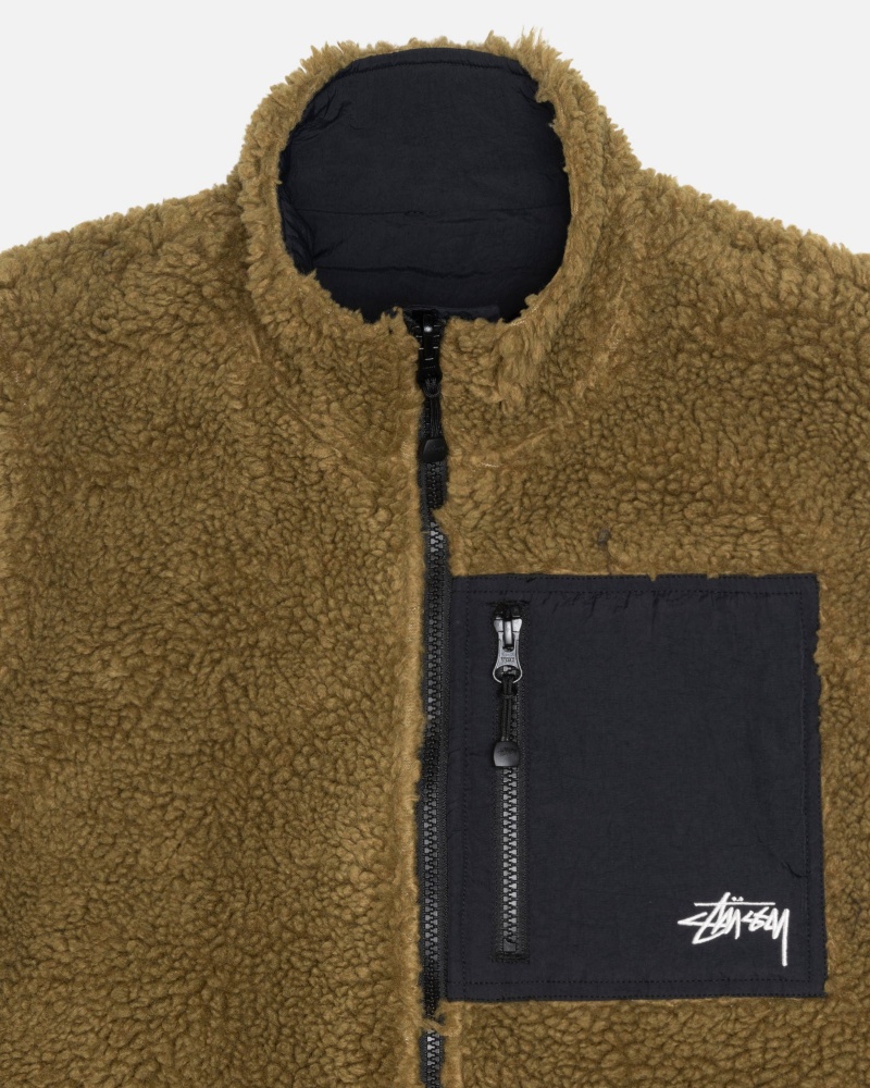 Stüssy Sherpa Reversible Vest Sleeveless Sweatshirt Olive | AYC-306875