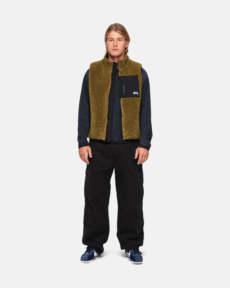 Stüssy Sherpa Reversible Vest Sleeveless Sweatshirt Olive | AYC-306875