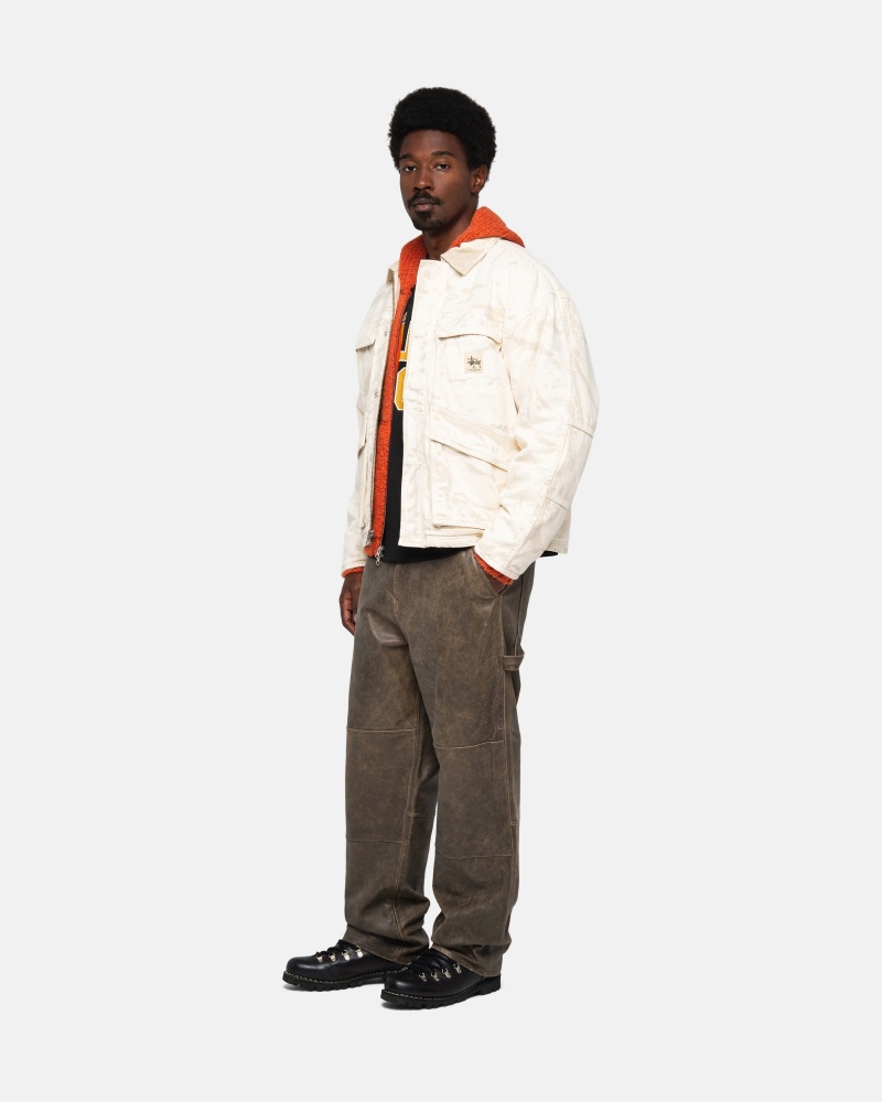 Stüssy Shop Jacket Distressed Canvas Long Sleeve Outerwear Khaki | WIL-526374