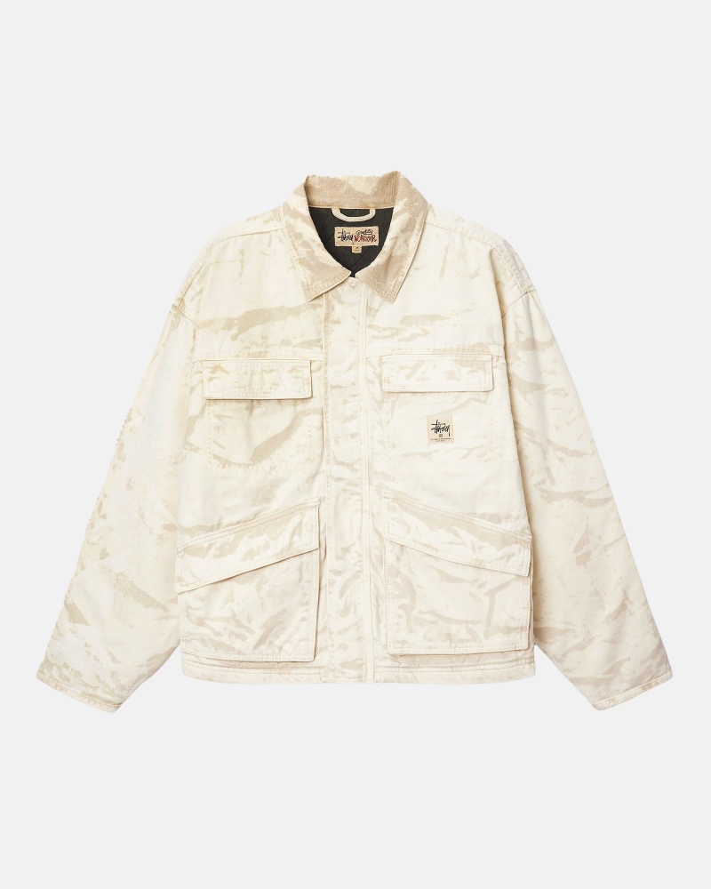 Stüssy Shop Jacket Distressed Canvas Long Sleeve Outerwear Khaki | WIL-526374