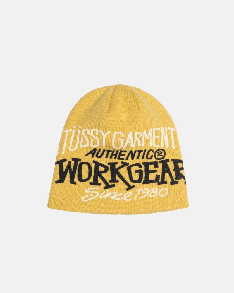 Stüssy Skullcap Workgear Print Beanie Mustard | YRZ-657218