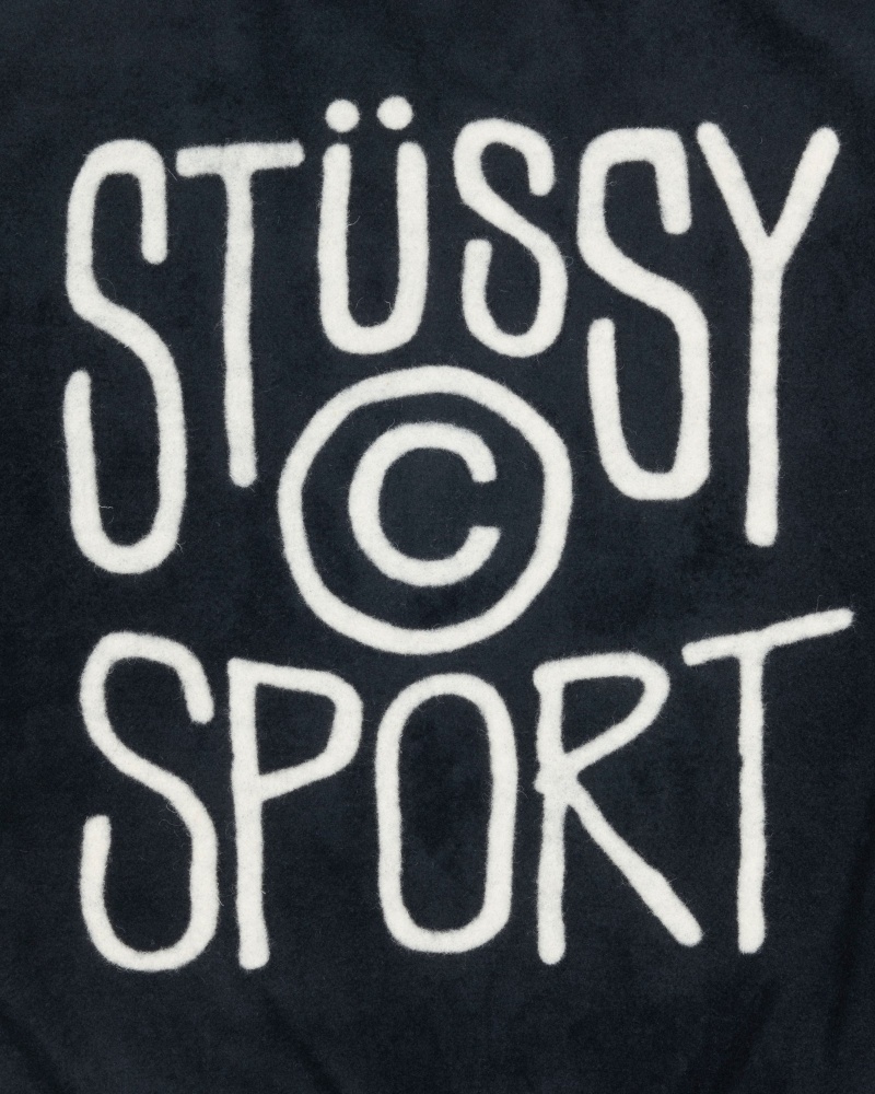 Stüssy Sport Melton Varsity Jacket Long Sleeve Outerwear Black | DLJ-065294