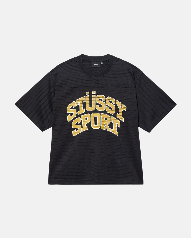 Stüssy Sport Mesh Football Jersey Short Sleeve Knit Black | HAD-642019