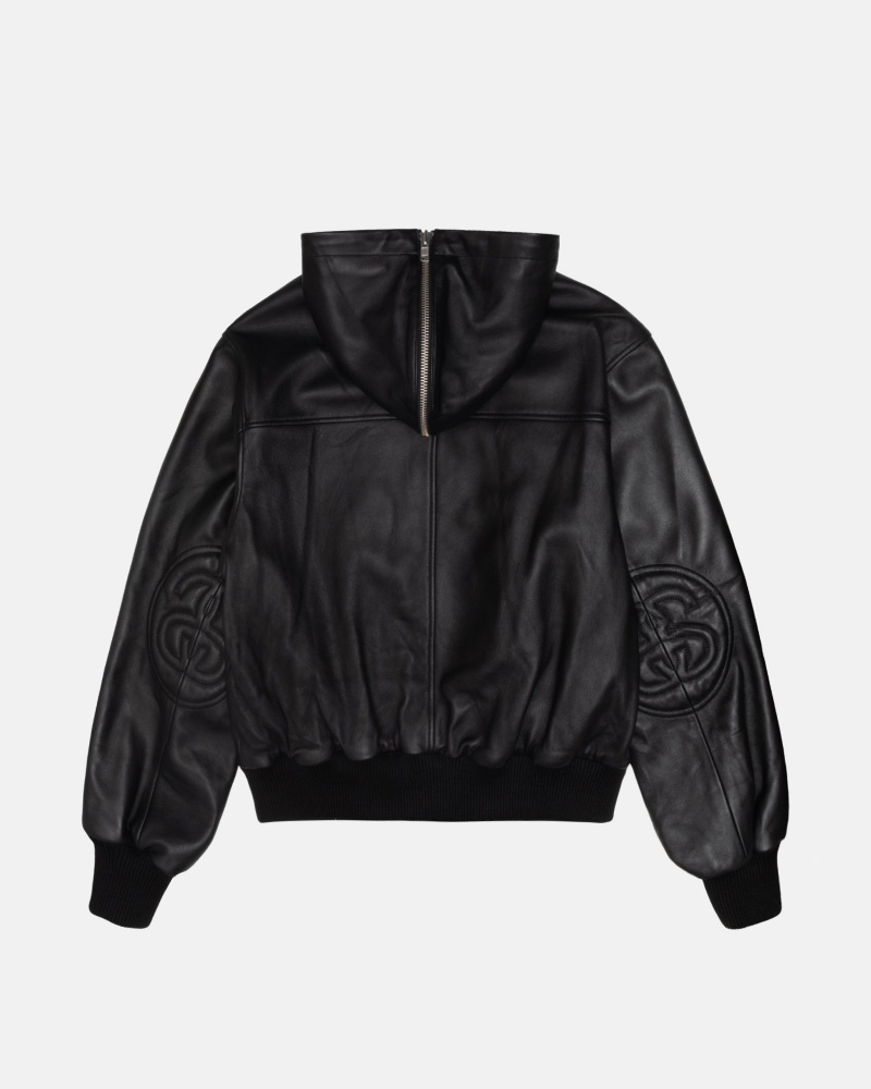 Stüssy Ss Link Leather Bomber Long Sleeve Outerwear Black | MHF-817506