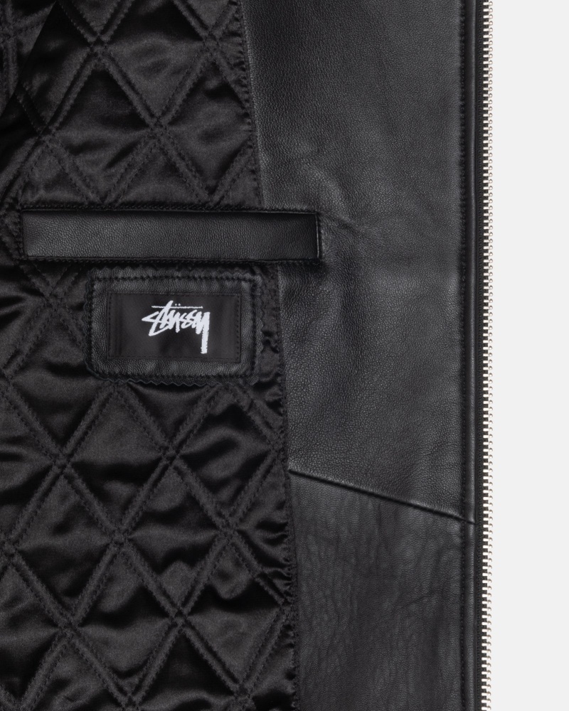 Stüssy Ss Link Leather Bomber Long Sleeve Outerwear Black | MHF-817506