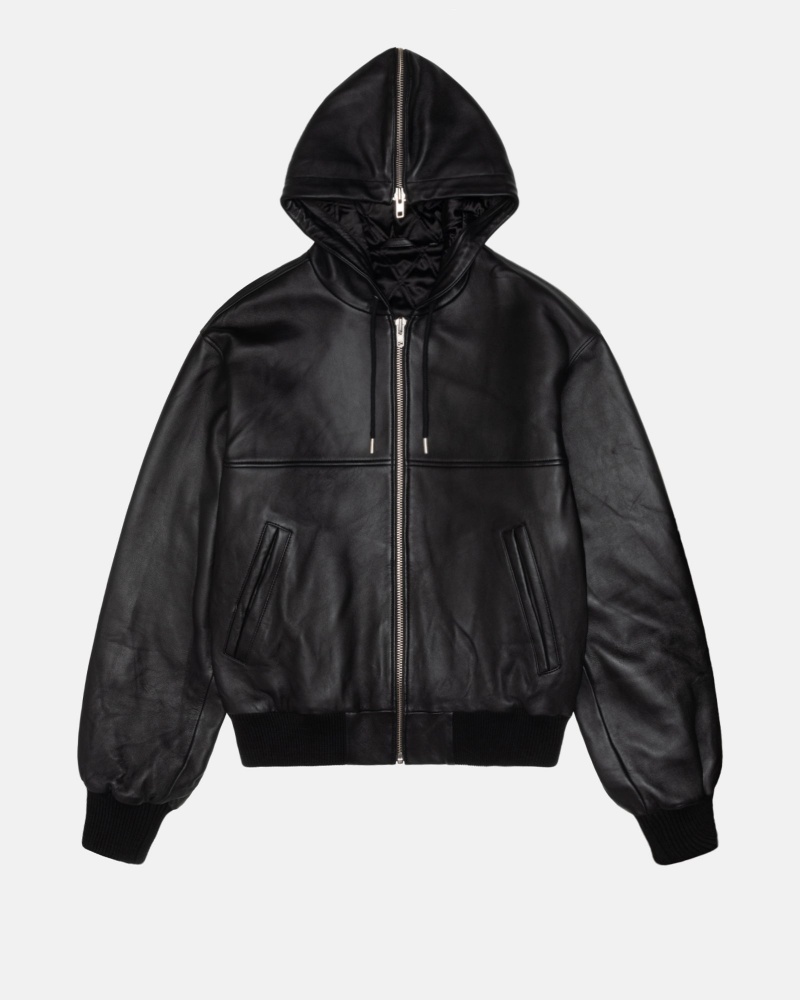 Stüssy Ss Link Leather Bomber Long Sleeve Outerwear Black | MHF-817506