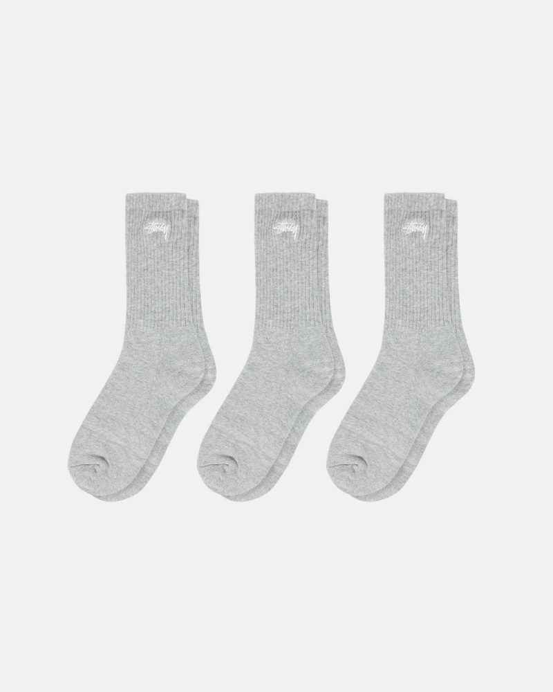 Stüssy Stock Crew Sock Pack Socks Grey Heather | IWK-176249