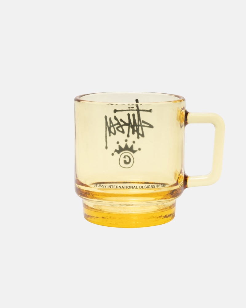 Stüssy Stock Crown Logo Glass Mug Novelty Home Amber | CGI-451263