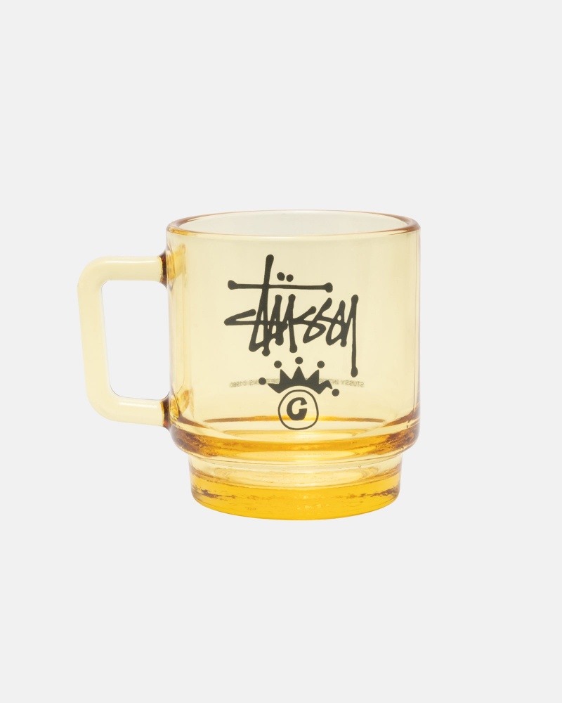 Stüssy Stock Crown Logo Glass Mug Novelty Home Amber | CGI-451263