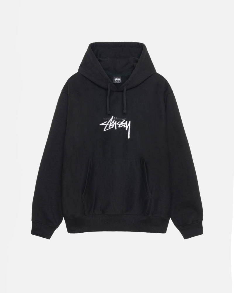 Stüssy Stock Logo Applique Hoodie Long Sleeve Sweatshirt Black | FKS-358741