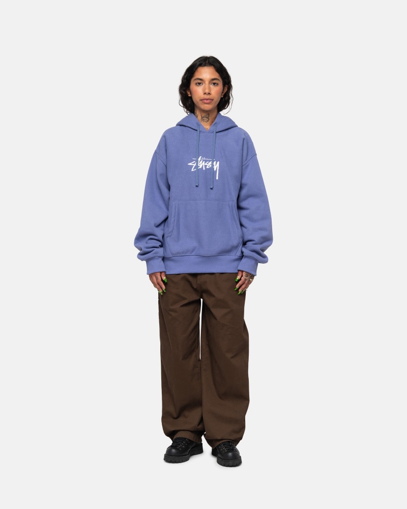 Stüssy Stock Logo Applique Hoodie Long Sleeve Sweatshirt Storm | UTV-978124