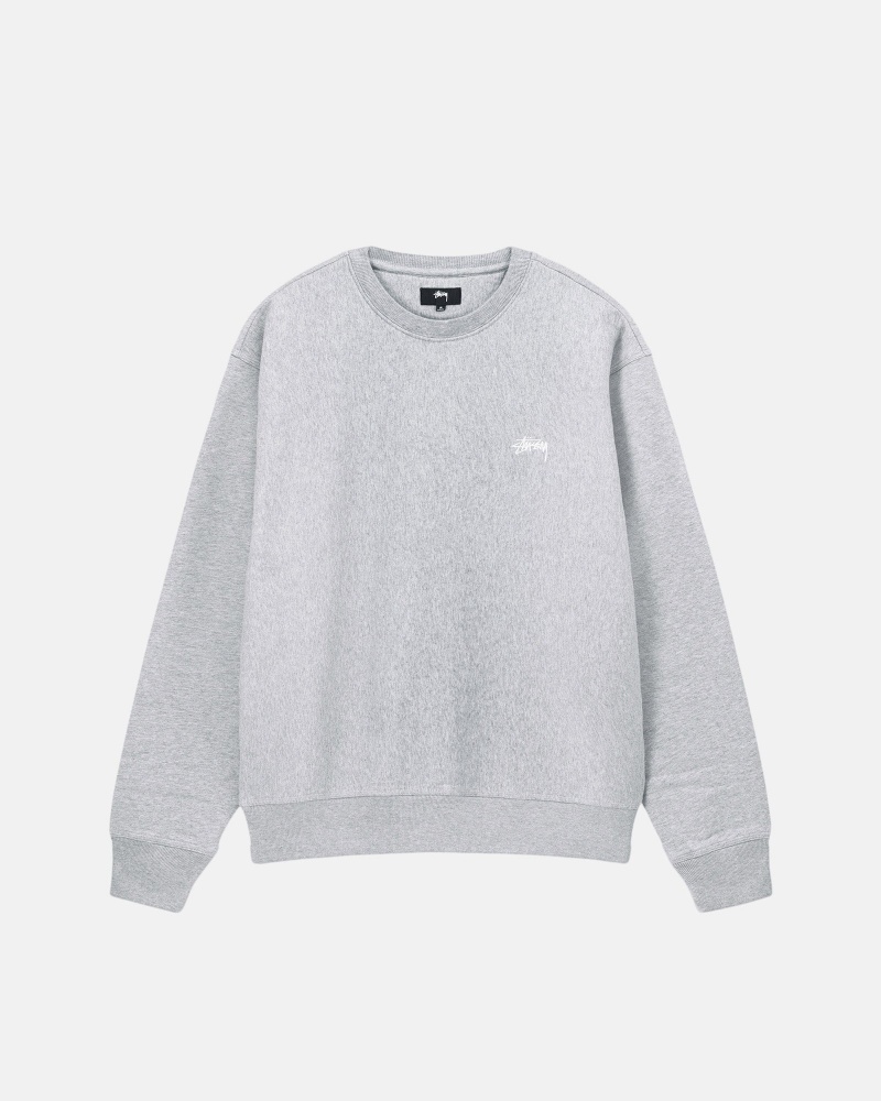 Stüssy Stock Logo Crew Long Sleeve Sweatshirt Grey Heather | NUH-857216