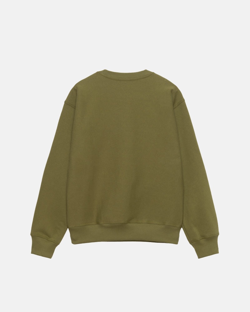 Stüssy Stock Logo Crew Long Sleeve Sweatshirt Olive | OHE-605913 