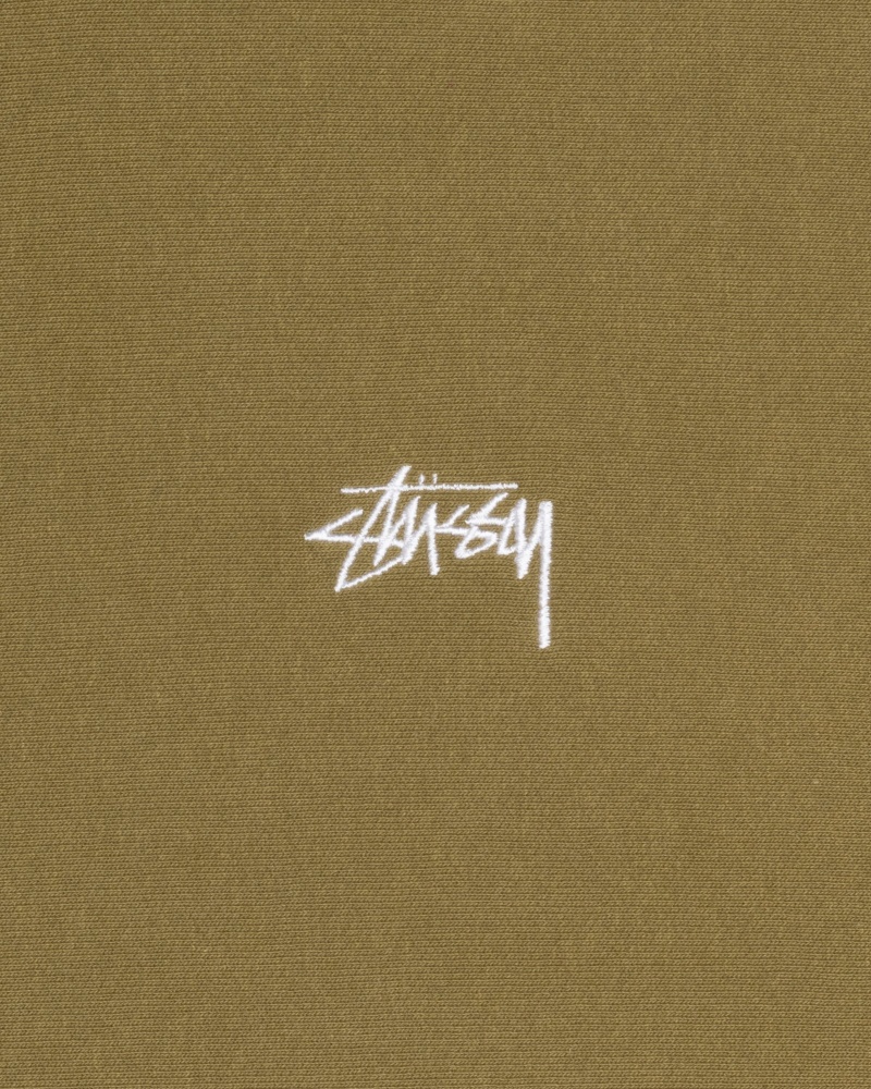 Stüssy Stock Logo Crew Long Sleeve Sweatshirt Olive | OHE-605913 