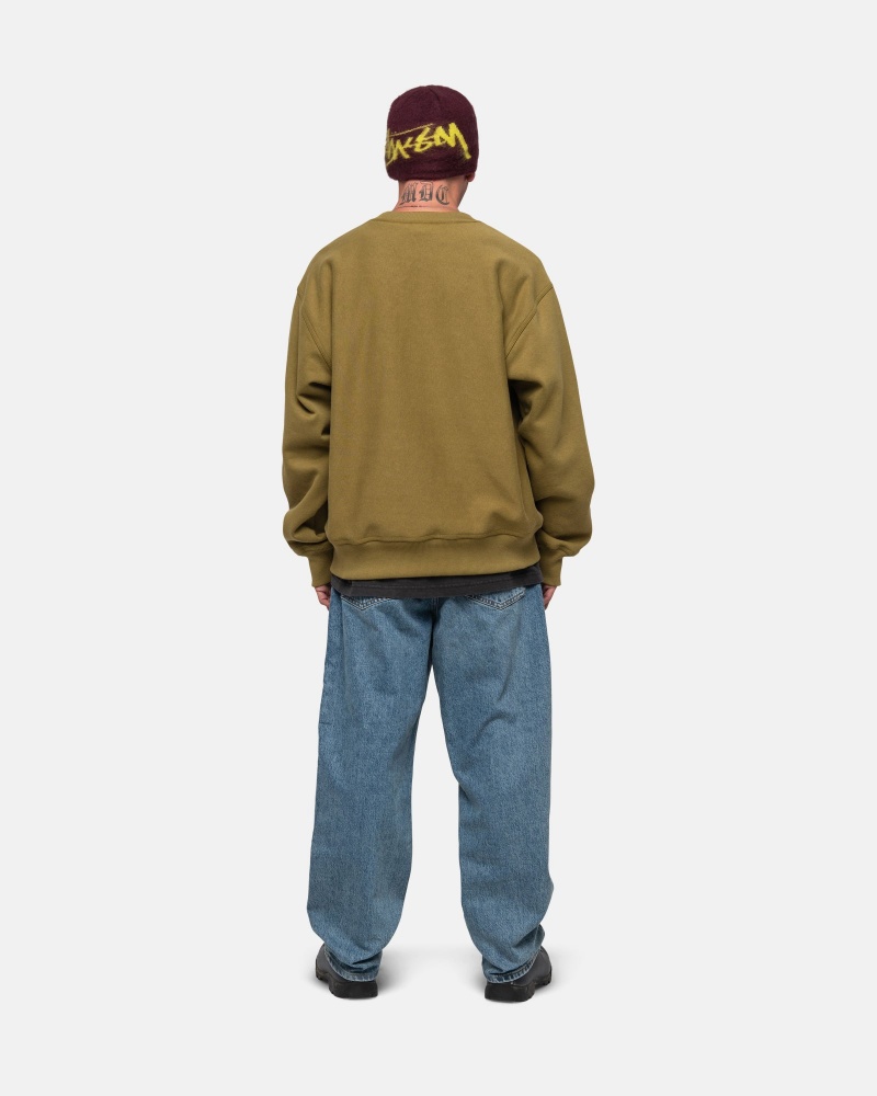 Stüssy Stock Logo Crew Long Sleeve Sweatshirt Olive | OHE-605913 