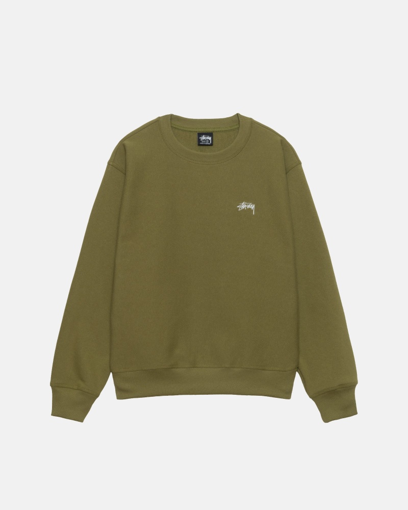 Stüssy Stock Logo Crew Long Sleeve Sweatshirt Olive | OHE-605913 