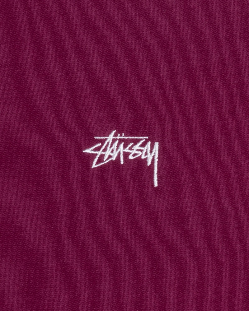 Stüssy Stock Logo Hoodie Long Sleeve Sweatshirt Burgundy | IFY-283654