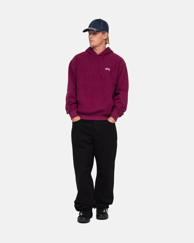 Stüssy Stock Logo Hoodie Long Sleeve Sweatshirt Burgundy | IFY-283654