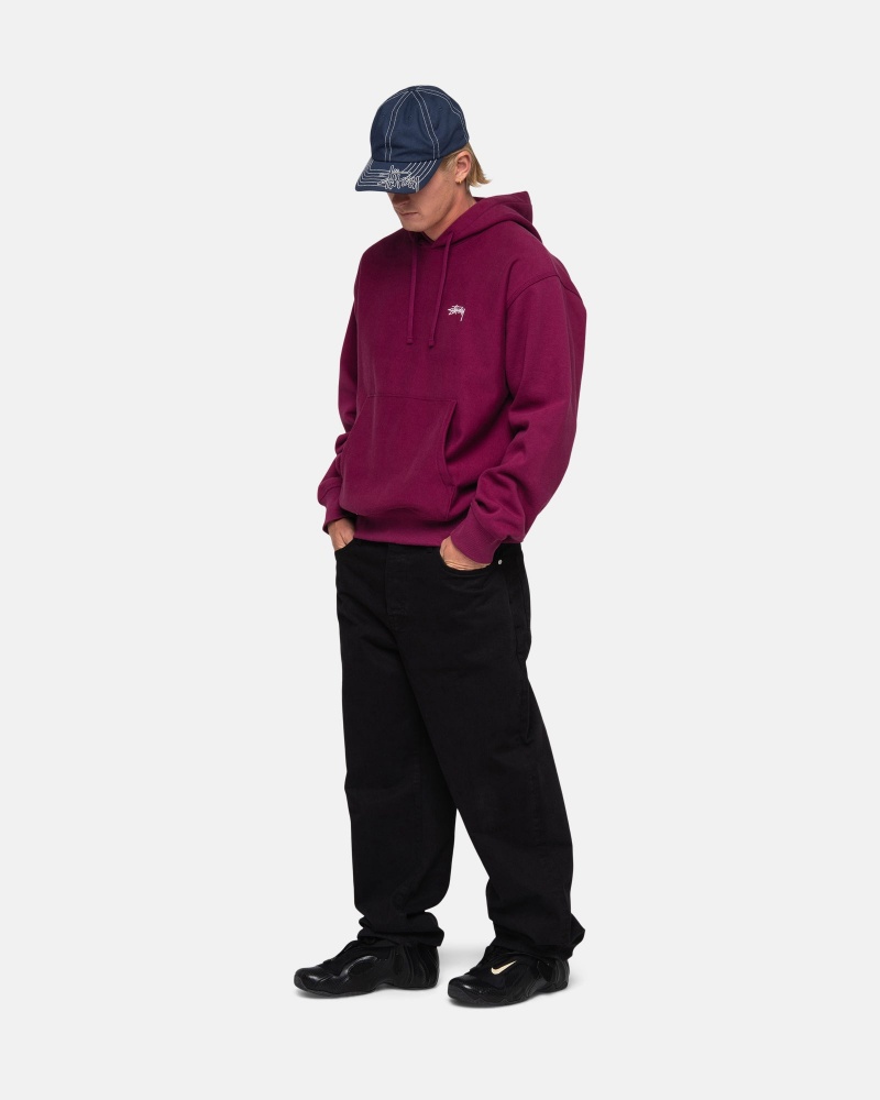 Stüssy Stock Logo Hoodie Long Sleeve Sweatshirt Burgundy | IFY-283654