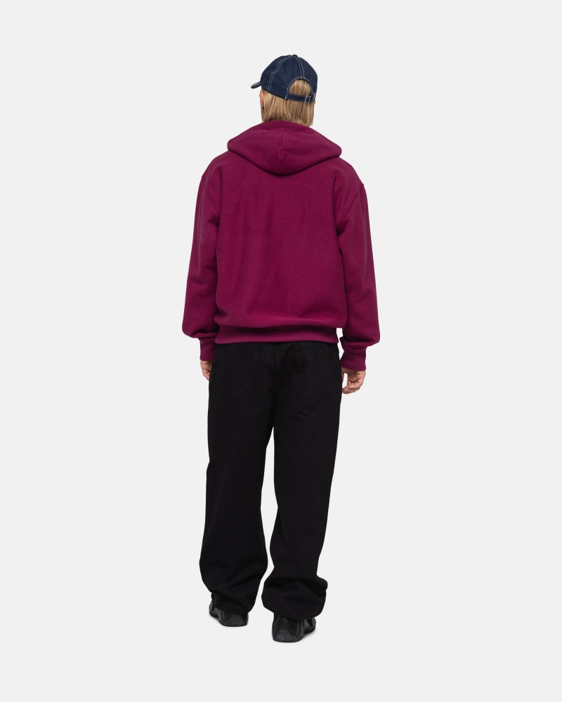 Stüssy Stock Logo Hoodie Long Sleeve Sweatshirt Burgundy | IFY-283654