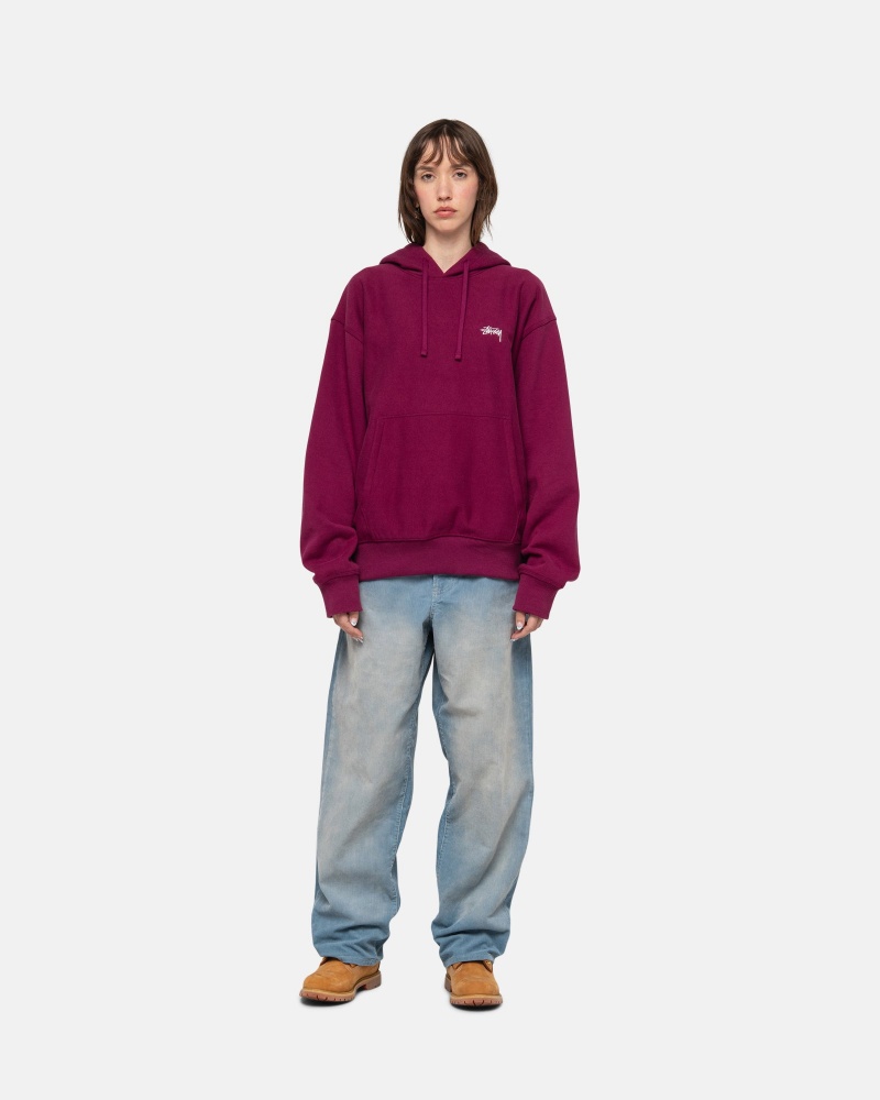 Stüssy Stock Logo Hoodie Long Sleeve Sweatshirt Burgundy | IFY-283654