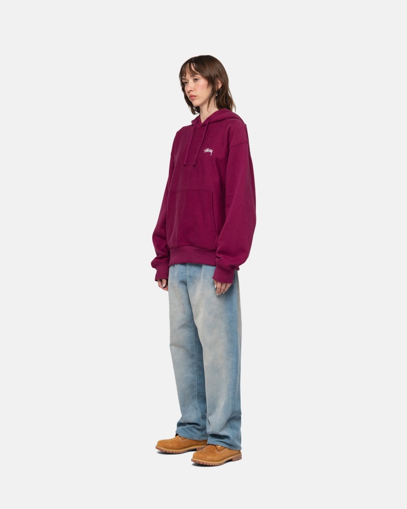 Stüssy Stock Logo Hoodie Long Sleeve Sweatshirt Burgundy | IFY-283654