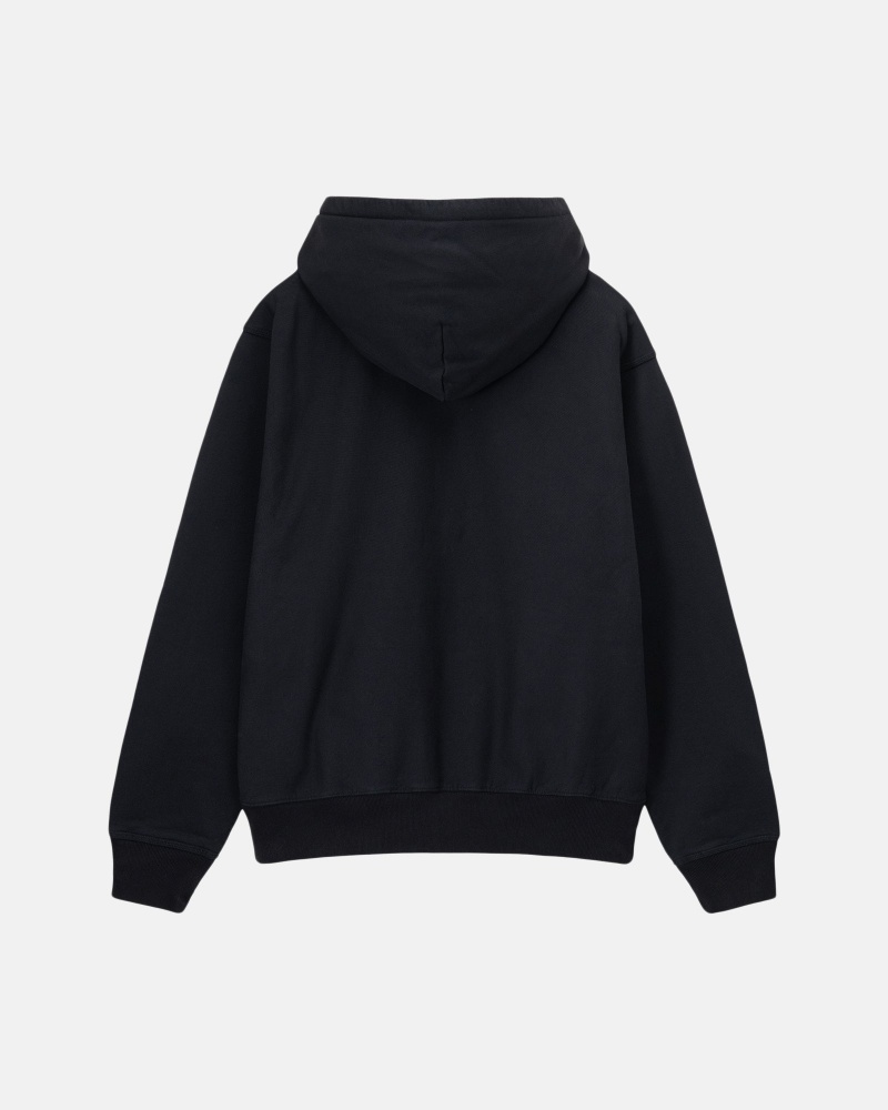 Stüssy Stock Logo Zip Hoodie Long Sleeve Sweatshirt Washed Black | OGQ-896752