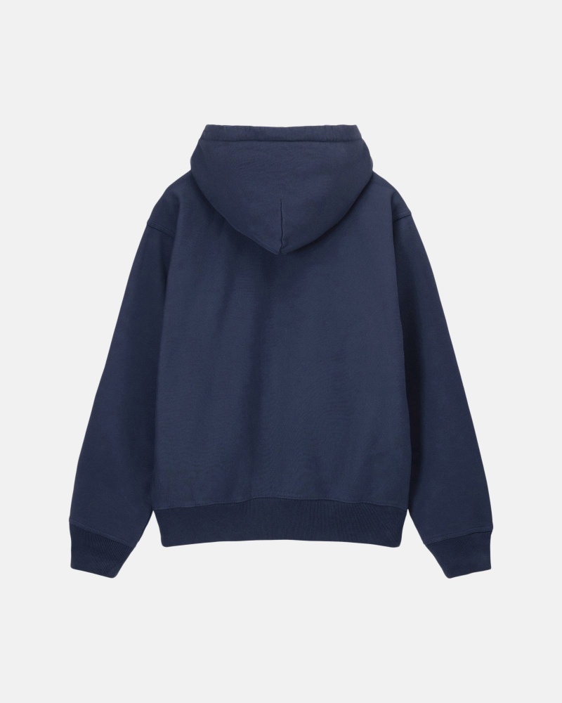 Stüssy Stock Logo Zip Hoodie Long Sleeve Sweatshirt Navy | JAC-029561